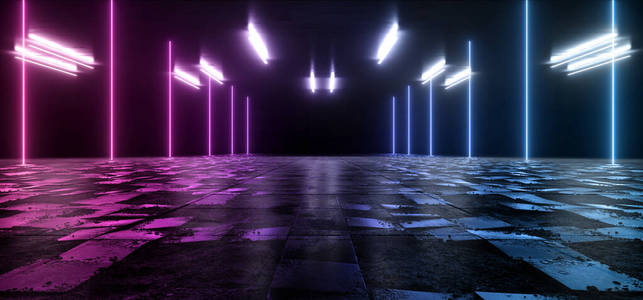 发光 紫色 隧道 车库 建设 照明 荧光 现实 插图 混凝土