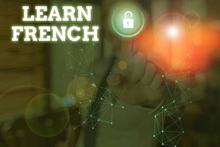 概念性手稿展示学习法语。商业照片展示获得法语口语和写作的知识或技能。