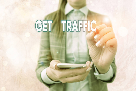 显示获得交通的文字标志.概念图片网站访问者发送和接收的数据量.照片