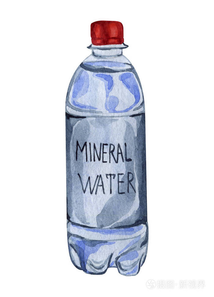 水彩插画瓶装纯净矿泉水