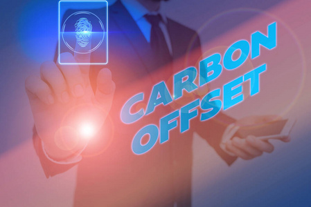 单词书写文本碳抵消。减少二氧化碳或其他气体排放的商业理念。
