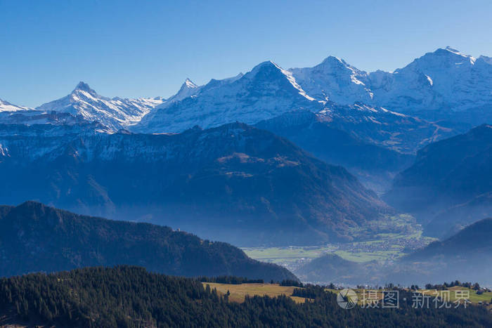阳光 自然 阿尔卑斯山 瑞士 风景 艾格 全景图 少女 天空