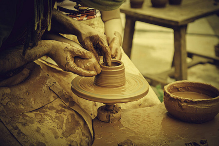 围绕 污垢 车间 手工艺品 古典的 传统 制造业 陶工 实力
