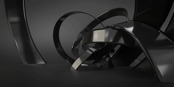 黑色戒指，现代未来感背景纹理复制空间三维渲染插图