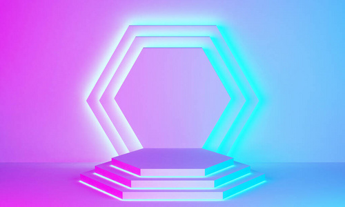 原语 三维渲染 复制空间 粉红色 六角形 演示 空的 玻璃陈列柜