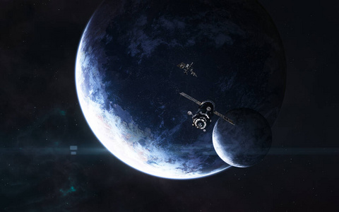 深空行星背景上的空间站图片