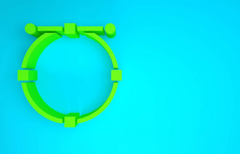 绿色圆形横幅与贝塞尔曲线图标隔离在蓝色背景。笔工具图标。极简主义概念。三维插图三维渲染
