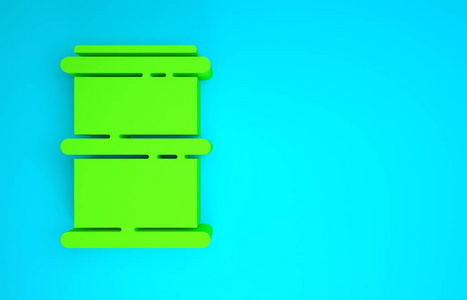 蓝色背景上隔离的绿色桶形图标。极简主义概念。三维插图三维渲染