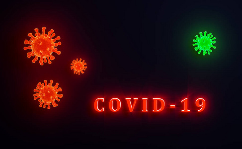 流感病毒COVID19细胞在显微镜下的图像血液。冠状病毒Covid19流感暴发背景。3D渲染背景。