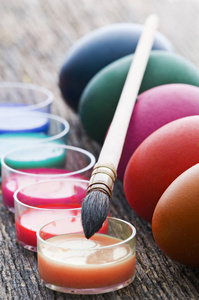 复活节 鸡蛋 粉红色 桌子 传统 特写镜头 柔和的 油漆
