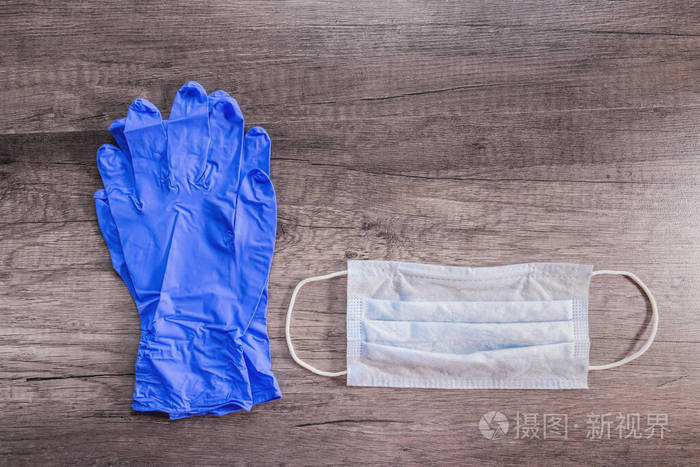 个人病毒防护医用口罩和医用一次性手套预防感染和冠状病毒
