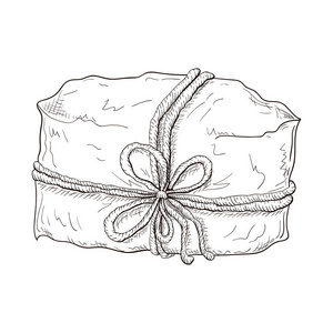 用绳子或麻绳捆扎的纸制包装.复古雕刻礼品盒图标.