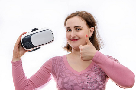 触摸 模拟 虚拟现实 演播室 女人 玻璃杯 模拟器 装置