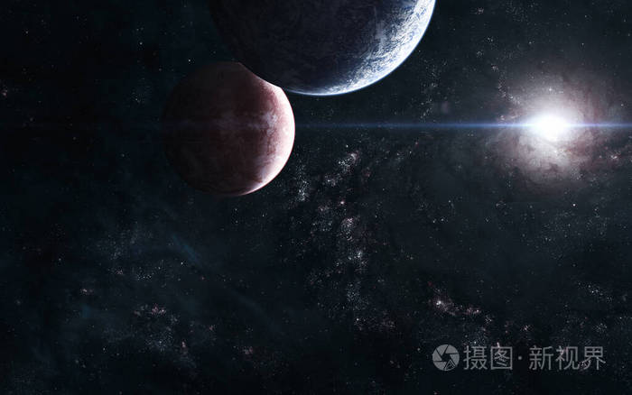 位于银河系中心一颗明亮恒星背景下的行星深空