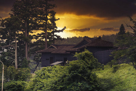 自然 日落 小山 天空 美丽的 风景 日本