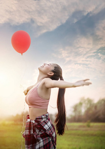 生活 气球 美女 阳光 快乐 女孩 公园 天空 女人 漂亮的