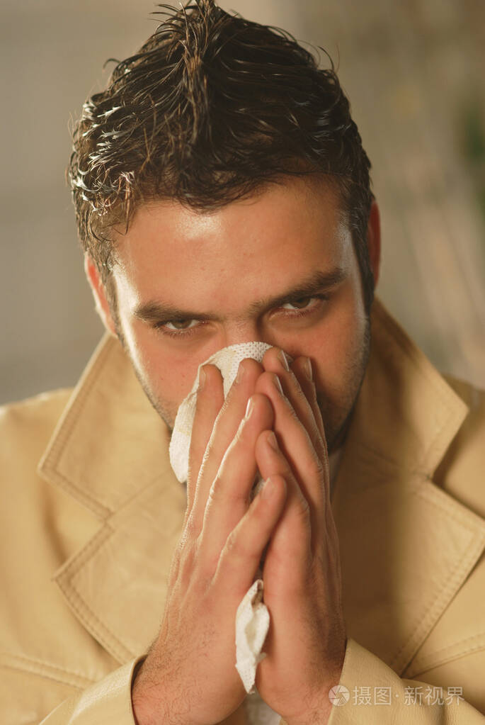 男人 鼻子 寒冷的 疾病 打扫 花粉症 肖像 干草 冠状病毒