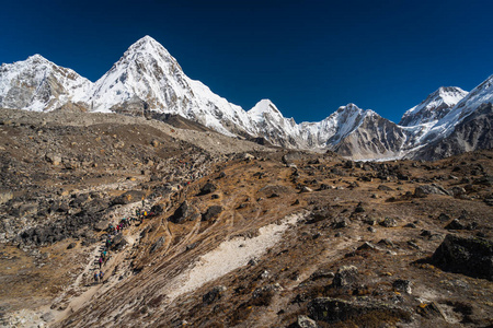 目的地 喜马拉雅山 风景 美丽的 冰碛 纹理 冰川 成功