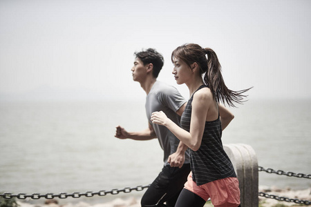 海滩 活力 运动 训练 合伙人 新加坡 跑步者 行动 赛跑