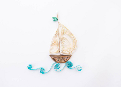 绗缝 纸张 插图 颜色 海洋 美丽的 季节 假期 旅行 帆船