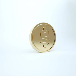 白色背景上独立的美元符号图标的金币。银行货币符号。现金符号。三维插图三维渲染