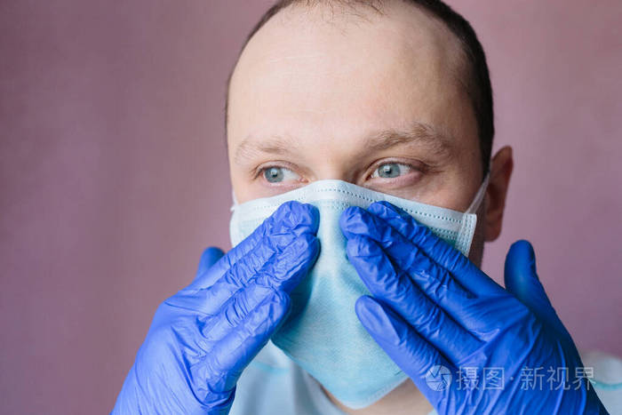 肖像 医生 工作 面具 新型冠状病毒 手套 鼻子 专业人员