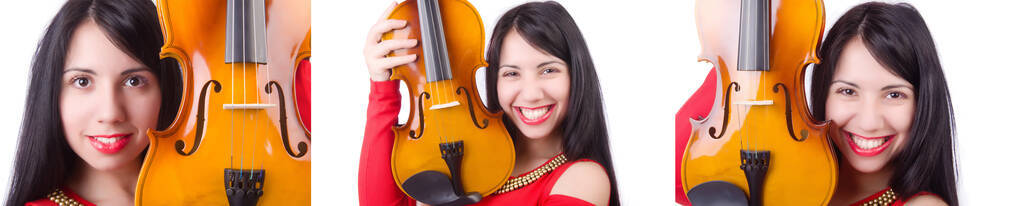 年轻女孩拉着白色的小提琴