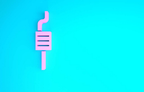 排气管图标蓝色背景上隔离的粉红色汽车消声器图标.排气管.