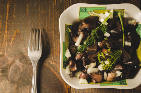 蘑菇 烹饪 食物 盘子 自制 草本植物 晚餐 复制 桌子
