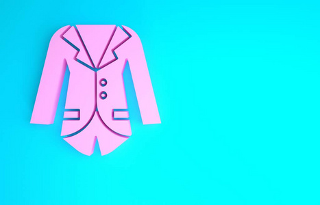 蓝色背景上独立的粉色小西装或夹克图标。极简主义概念。三维插图三维渲染