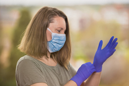 外部 细菌 流感 面具 手套 安全 女人 病毒 过敏 预防