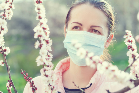 健康 流行病 过敏 女孩 女人 面对 污染 空气 冠状病毒