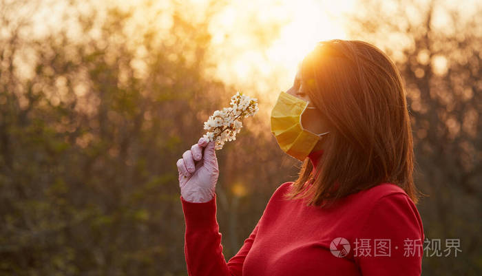 病毒 空气 肖像 面具 恢复 光晕 健康 春天 女孩 过敏