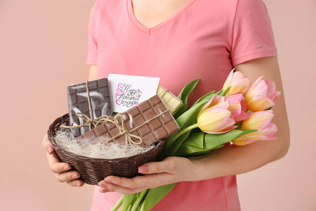 粉红色 糕点糖果 起源 特写镜头 美丽的 女人 对待 礼物