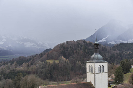 美丽的 欧洲 村庄 风景 寒冷的 建筑学 教堂 乡村 假期
