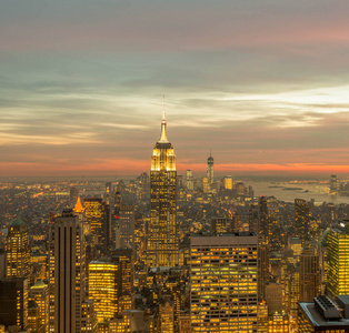 日落时分纽约曼哈顿的景色