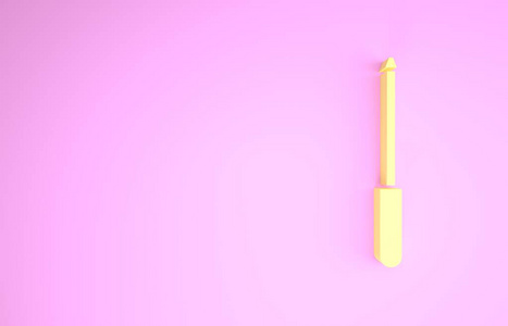 黄色刀磨图标隔离在粉红色背景上。极简主义概念。三维插图三维渲染