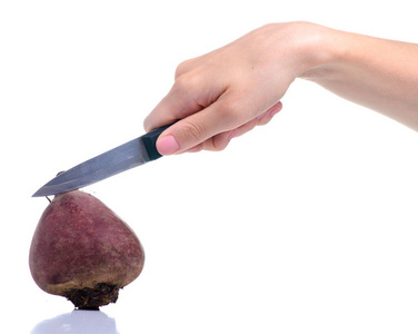 手里拿着红甜菜菜刀照片