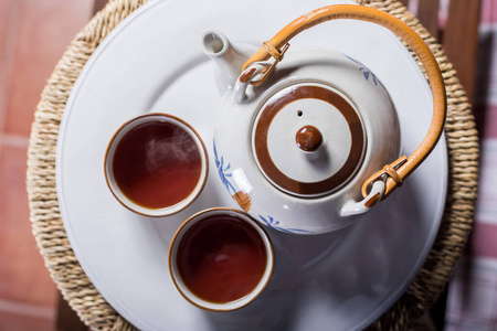 灌输 茶壶 甜的 茶托 桌子 咖啡馆 活的 咖啡