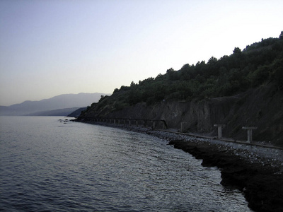 岩石 早晨 海洋 高的 薄雾 季节 海湾 日落 反射 海景