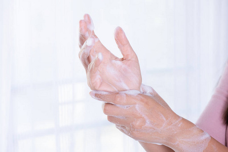 女人 健康 清洗 光晕 净化 手指 冠状病毒 棕榈 消毒剂