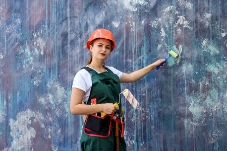 女人 建设者 职业 颜色 建筑 滚筒 行业 更新 油漆 改进