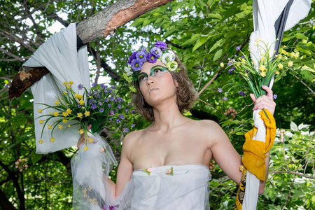 帽子 白种人 花环 面对 女孩 连衣裙 花园 自然 夏天
