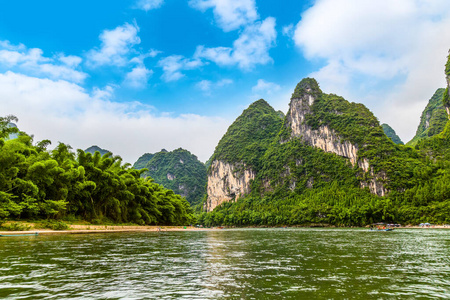 广西 旅游业 风景 反射 竹子 喀斯特 小山 桂林 瓷器