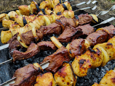 牛肉 火焰 食物 烧烤 扦子 烹调 野餐 里脊肉 烤的 夏天