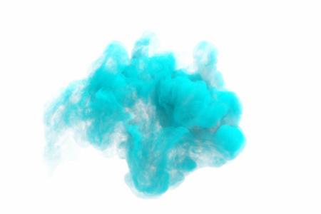 海蓝宝石烟雾背景。雾蒸汽云孤立在白色。冷凝烟雾效应灰烬雾状结构或有毒气体