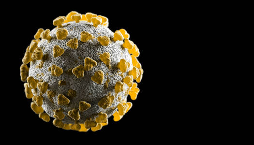 疾病细胞冠状病毒爆发与covid19流感背景。流感病毒株危险病例大流行健康风险医学概念。三维插图