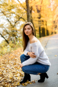 季节 美女 肖像 面对 美丽的 女孩 颜色 自然 树叶 头发