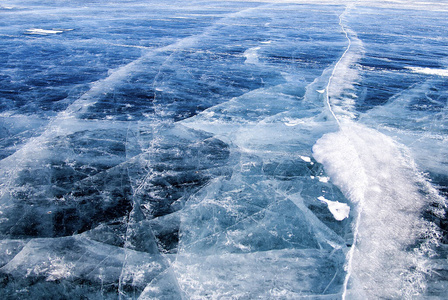 美丽的冰贝加尔湖上透明的冰