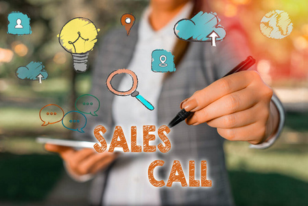 文字文字销售电话。公司销售代表打电话的商业概念。